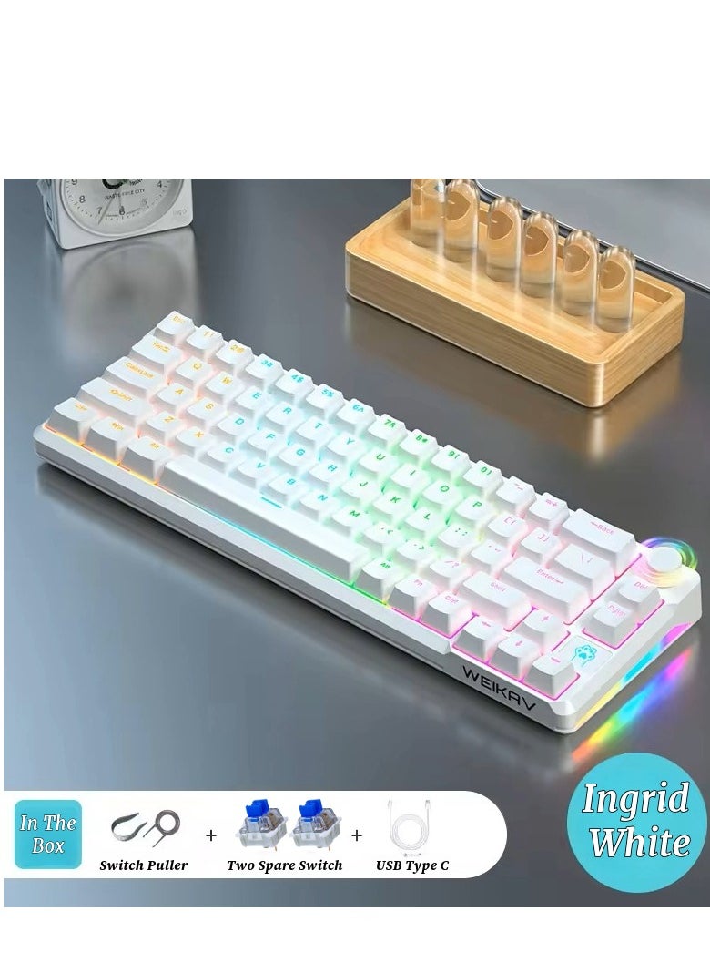 Generic - Mechanical Gaming Keyboard, 68 Key, Red/Blue Switch, RGB Lights, Arabic, Wired USB Type C, waterproof, Anti-Dust, Ingrid White, BlueSwitch - Image 1