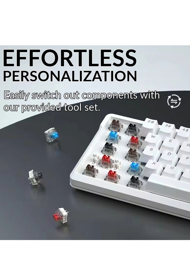 Generic - Mechanical Gaming Keyboard, 68 Key, Red/Blue Switch, RGB Lights, Arabic, Wired USB Type C, waterproof, Anti-Dust, Ingrid White, BlueSwitch - Image 1