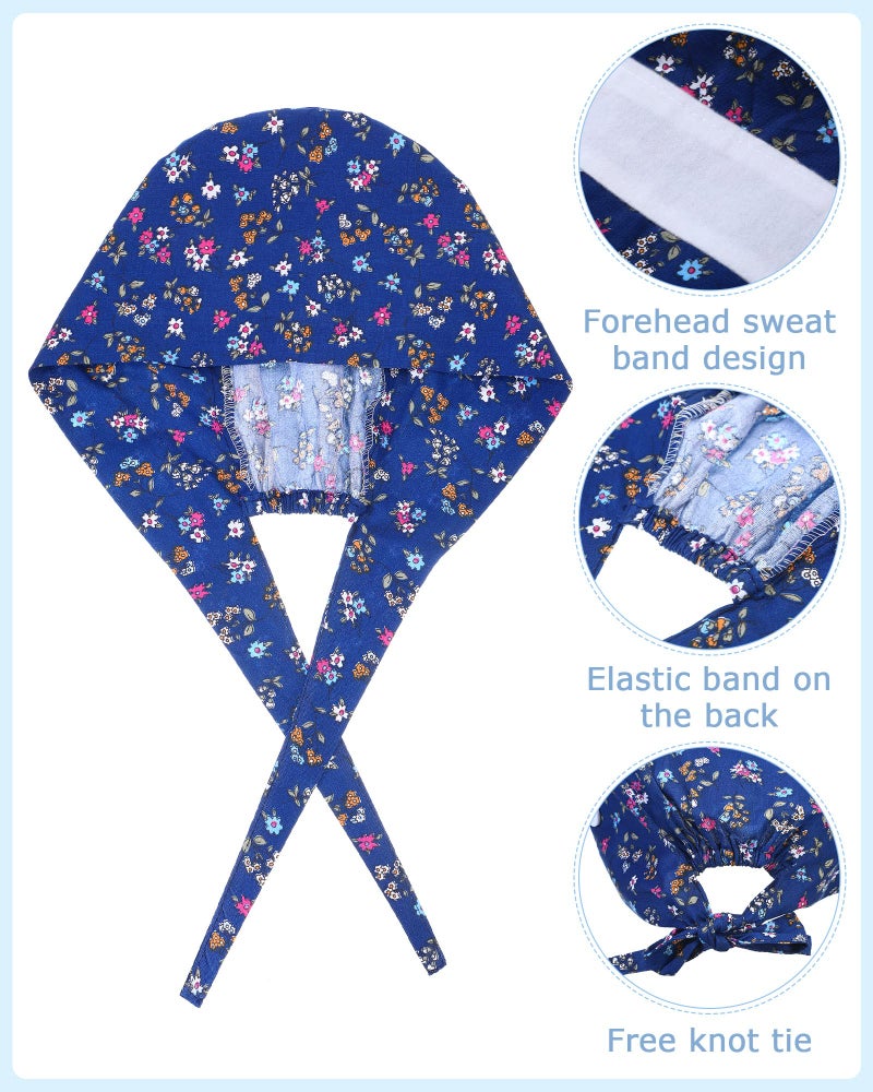 Zhanmai 24 Pieces Adjustable Working Caps with Buttons Sweatband for Women Men  Nursing Scrub Hats Gourd Shaped Tie Back Cap for Doctor Nurse Beauty Salon Caps  Cotton Headwear Printed - Image 3