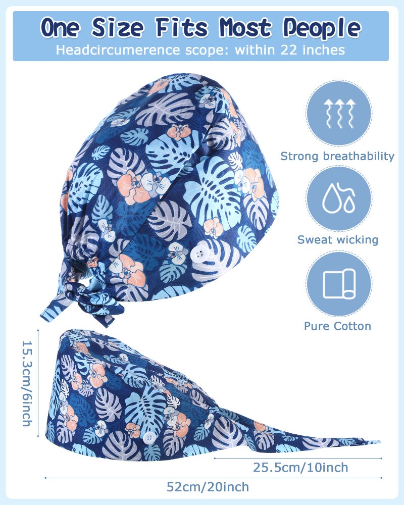 Zhanmai 24 Pieces Adjustable Working Caps with Buttons Sweatband for Women Men  Nursing Scrub Hats Gourd Shaped Tie Back Cap for Doctor Nurse Beauty Salon Caps  Cotton Headwear Printed - Image 2