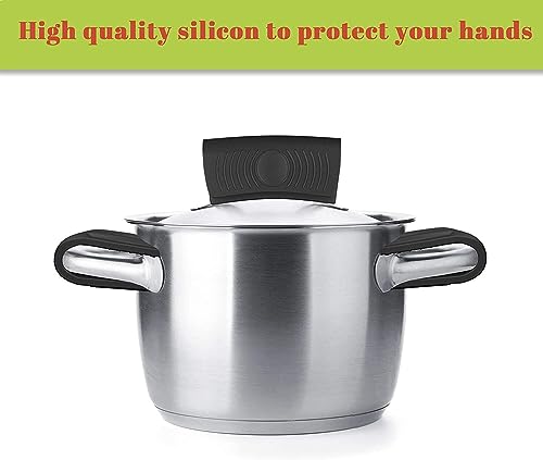 Top-spring 4 Pack Silicone Hot Skillet Handle Holder and Pot Holders Cover Sleeve, Heat Resistant Cast Iron Potholder Protectors Grip, Anti-Spill Non-Slip Cookware Handles for Pans,Oven (Black) - Image 3