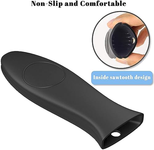 Top-spring 4 Pack Silicone Hot Skillet Handle Holder and Pot Holders Cover Sleeve, Heat Resistant Cast Iron Potholder Protectors Grip, Anti-Spill Non-Slip Cookware Handles for Pans,Oven (Black) - Image 5