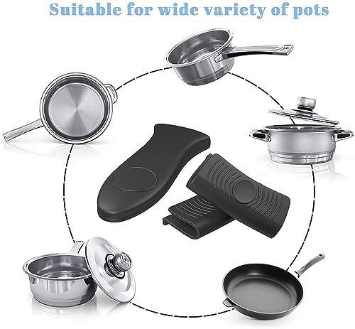 Top-spring 4 Pack Silicone Hot Skillet Handle Holder and Pot Holders Cover Sleeve, Heat Resistant Cast Iron Potholder Protectors Grip, Anti-Spill Non-Slip Cookware Handles for Pans,Oven (Black) - Image 4