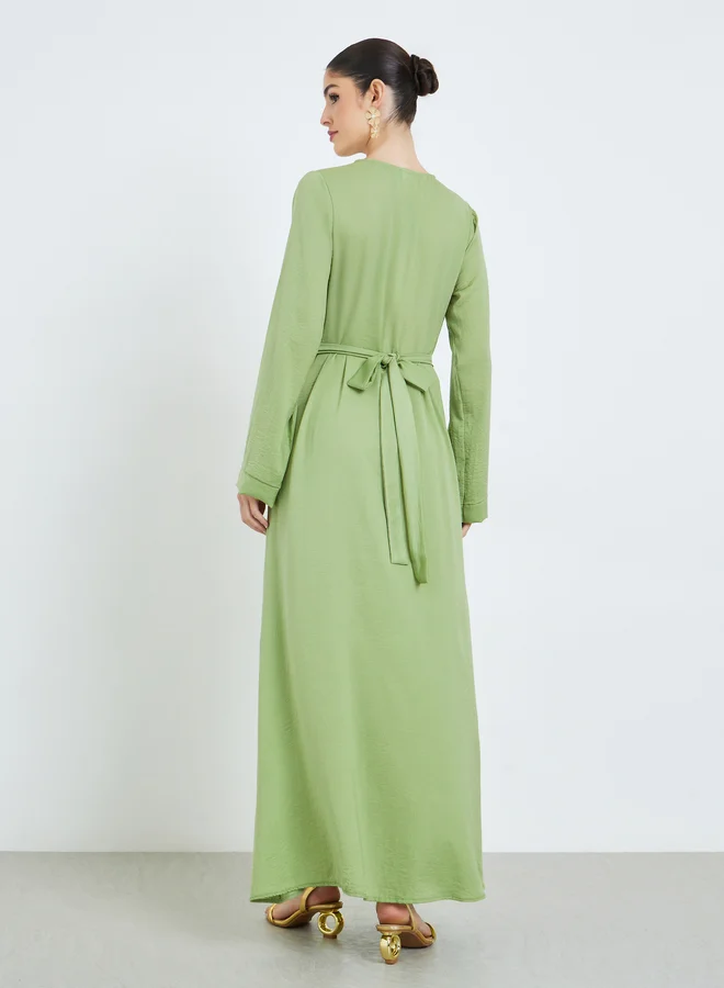 Amirah  Green Beaded Panel Jalabiya with Tie-Belt for Women | Best Price UAE