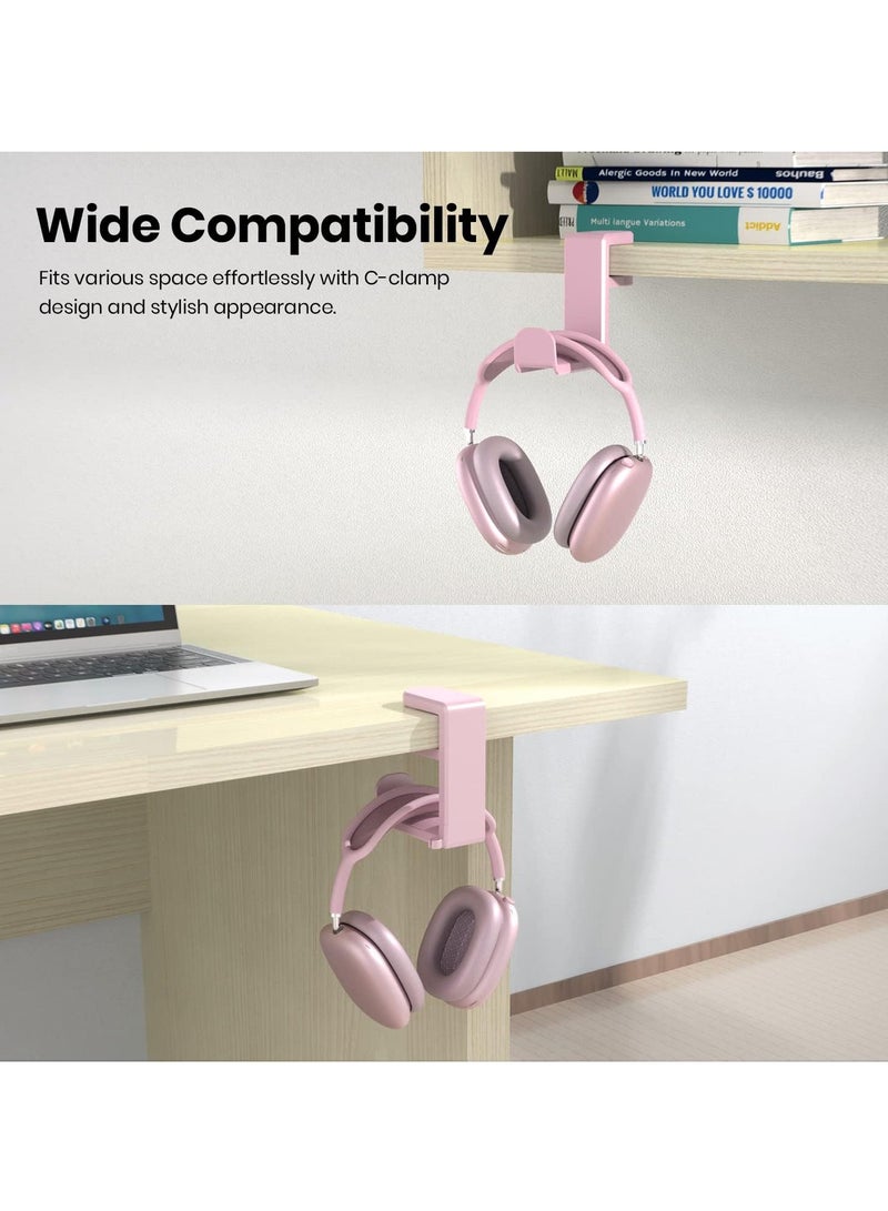 MIXDE Rotating Headphone Stand - PC Gaming Headset Stand, Adjustable Clamp-on Headphone Holder  Headphone Hanger Hook Under Desk with 360 Degree Swivel&Cable Clip Organizer Pink - Image 3