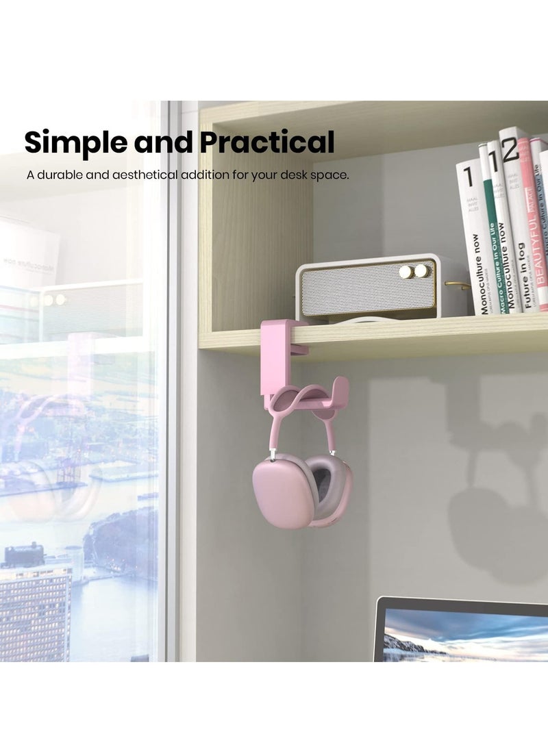 MIXDE Rotating Headphone Stand - PC Gaming Headset Stand, Adjustable Clamp-on Headphone Holder  Headphone Hanger Hook Under Desk with 360 Degree Swivel&Cable Clip Organizer Pink - Image 2