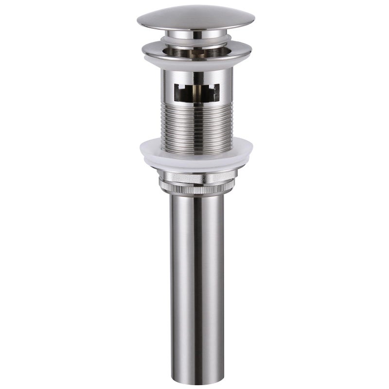 Angle Simple Bathroom Sink Drain Brass Pop Up Drain Stopper for Vanity Sink with Overflow Brushed Nickel