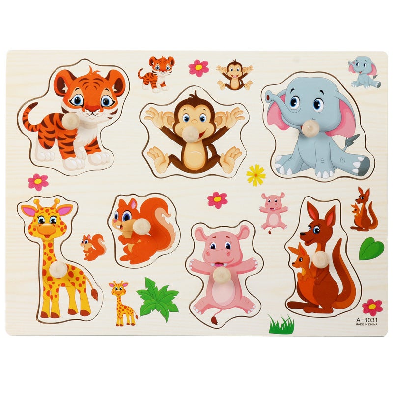 Wooden Nail Baby Ranch Animal Hand-Held Puzzle Early Education Children'S Educational Wooden Three-Dimensional Puzzle Puzzle Toy - Image 1