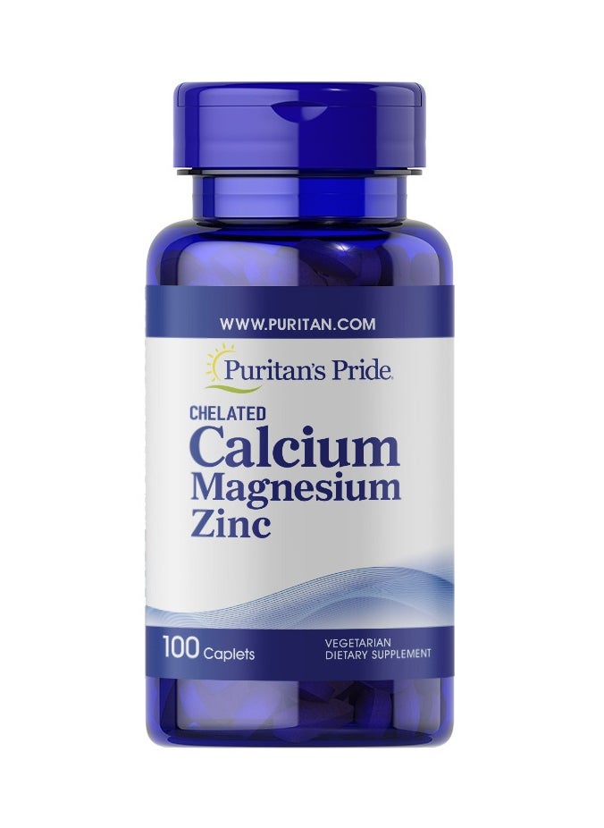 Puritan's Pride Puritan's Pride Chelated Calcium Magnesium Zinc – 100 Caplets for Bone & Immune Support  - Image 1
