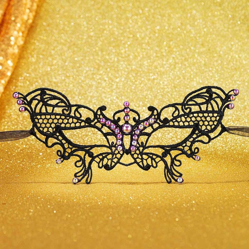 Yalice Rhinestone Masquerade Lace Masks for Women Sparkle Half Eye Mask for Costume Party (Style-F) - Image 2