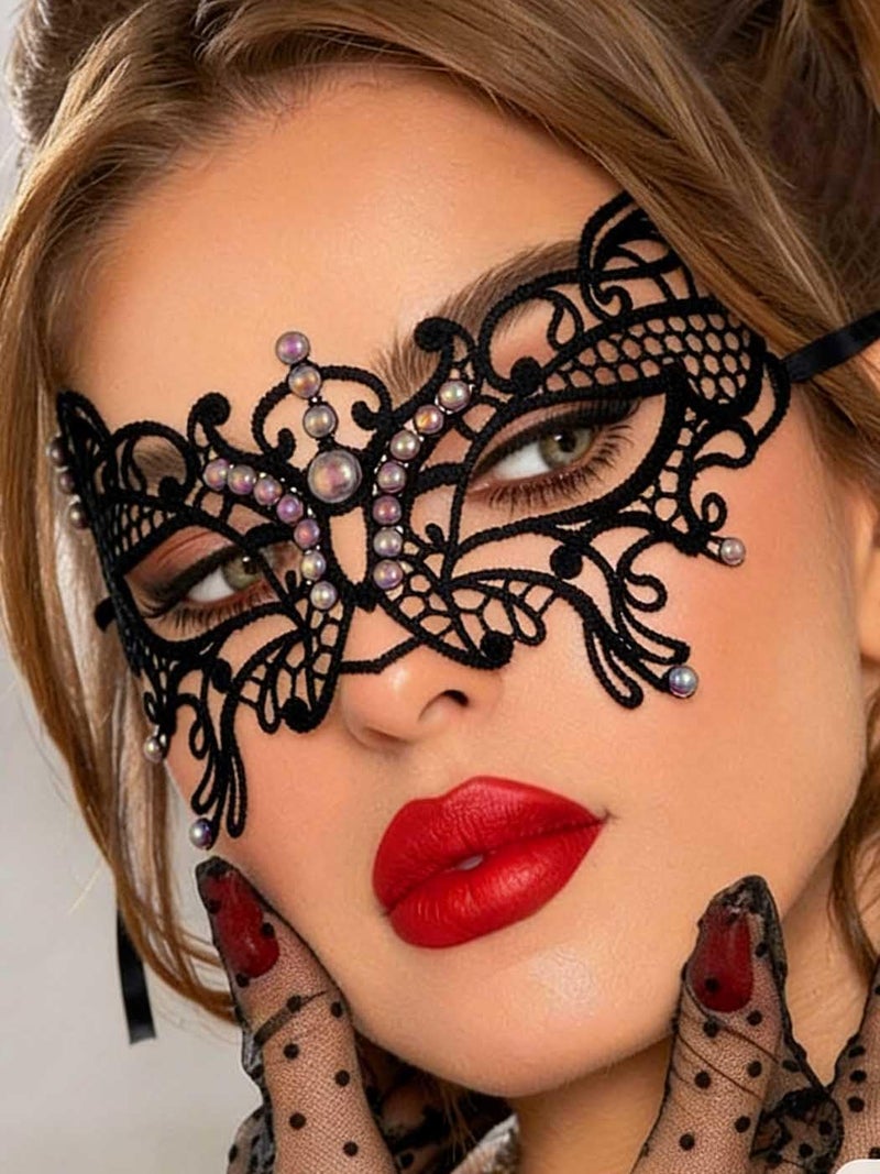 Yalice Rhinestone Masquerade Lace Masks for Women Sparkle Half Eye Mask for Costume Party (Style-F) - Image 3