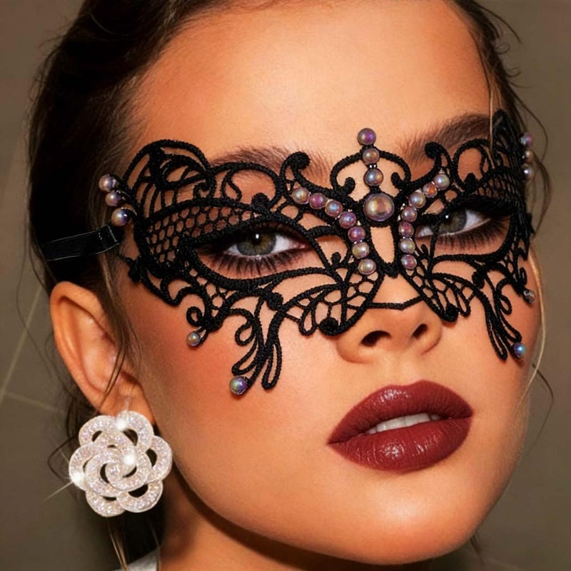 Yalice Rhinestone Masquerade Lace Masks for Women Sparkle Half Eye Mask for Costume Party (Style-F) - Image 1