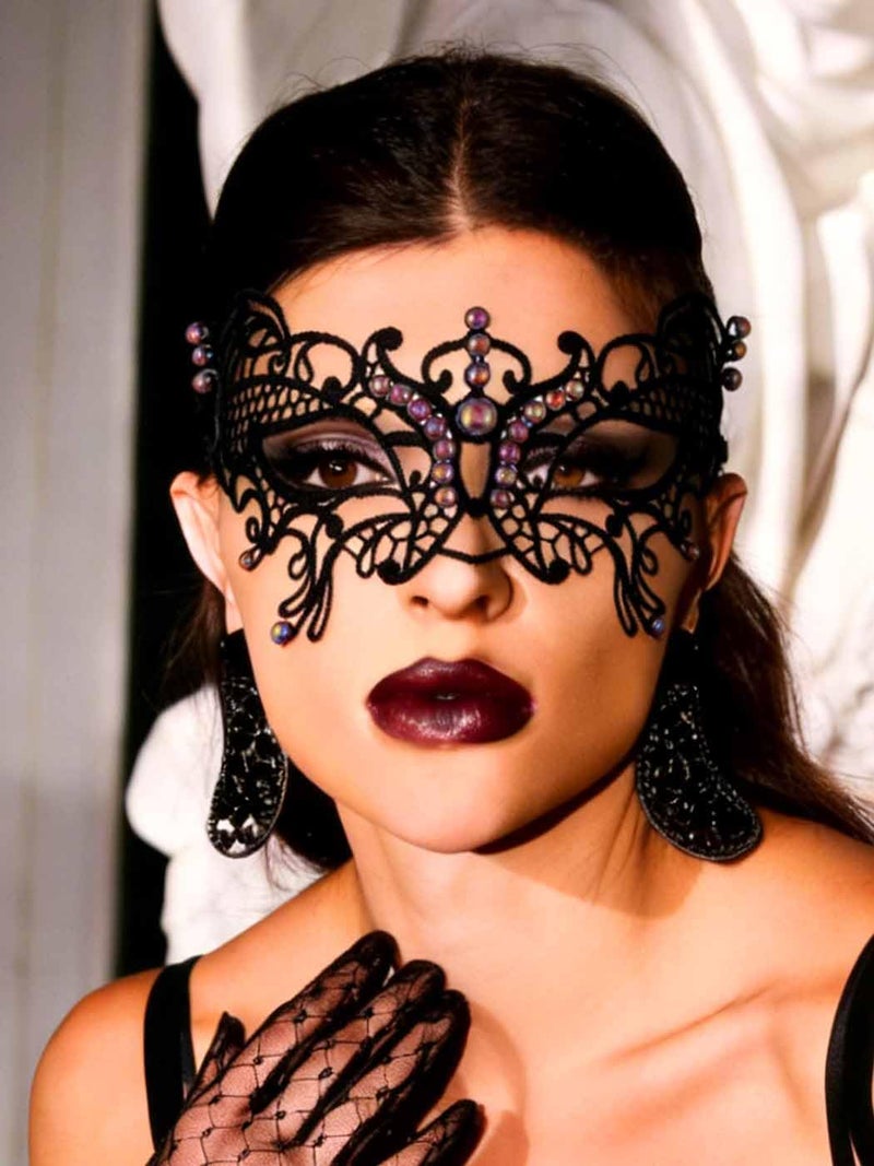 Yalice Rhinestone Masquerade Lace Masks for Women Sparkle Half Eye Mask for Costume Party (Style-F) - Image 5