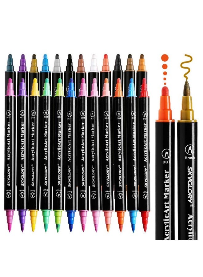 YelaJoy Acrylic Paint Pens, Arts and Crafts for Kids, 24 Colours Dual Tip Acrylic Markers for Rock Painting Stone Glass Ceramic Wood Metal, Round & Brush Tip Water Based Acrylic pens - Image 1
