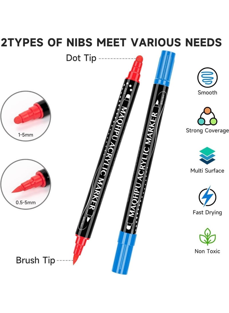 YelaJoy Acrylic Paint Pens, Arts and Crafts for Kids, 24 Colours Dual Tip Acrylic Markers for Rock Painting Stone Glass Ceramic Wood Metal, Round & Brush Tip Water Based Acrylic pens - Image 3