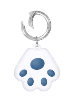 Cute Cat Paw Design Silicone Shockproof Protective Cover Soft Case with Keychain Ring Loop For Apple AirTag Blue/White