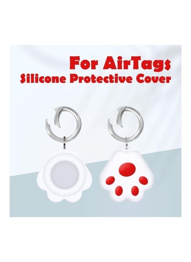 Generic - Cute Cat Paw Design Silicone Shockproof Protective Cover Soft Case with Keychain Ring Loop For Apple AirTag Blue/White - Image 1