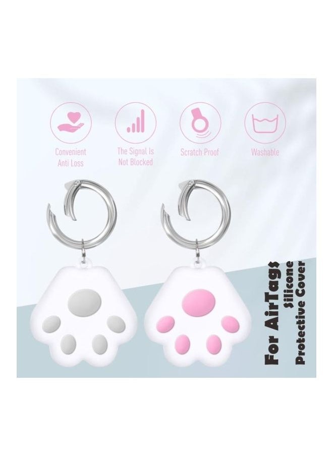 Generic - Cute Cat Paw Design Silicone Shockproof Protective Cover Soft Case with Keychain Ring Loop For Apple AirTag Blue/White - Image 1