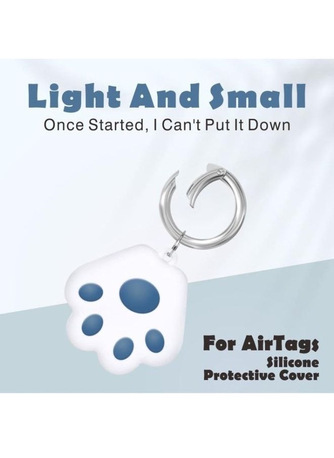 Generic - Cute Cat Paw Design Silicone Shockproof Protective Cover Soft Case with Keychain Ring Loop For Apple AirTag Blue/White - Image 1