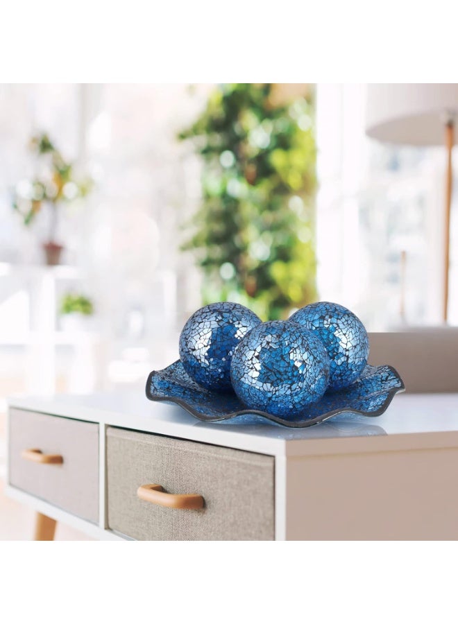 MDLUU 4" Decorative Glass Balls, Mosaic Sphere, Decorative Orbs, Centerpiece Balls for Bowls, Vases, Dining Table Decor, Pack of 3 (Turquoise) - Image 2