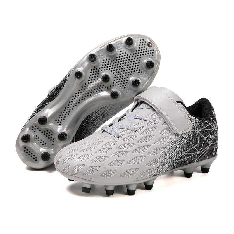 Skerxut Soccer Cleats, Kids Firm Ground Football Shoes, Boys Girls Athletic Outdoor (Grey, Toddler, 9, Numeric, US Footwear Size System, Medium) - Image 2