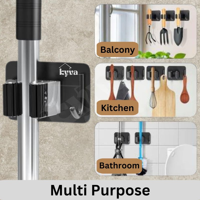KYVA 2 pieces Wall Mounted Stainless Steel Broom Holder Heavy Duty SelfAdhesive Broom and Mop Holder for Home Kitchen Garden Laundry Garage Black - Image 5