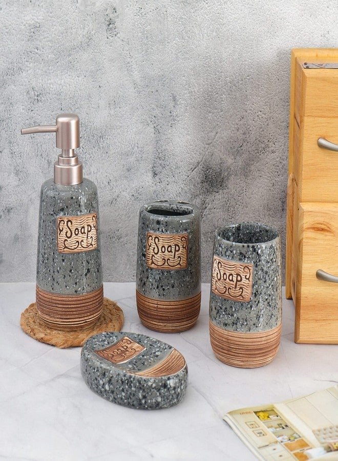 The Procure Store طقم حمام من السيراميك المطبوع عليه صابون، 4 قطع، رمادي - Image 3