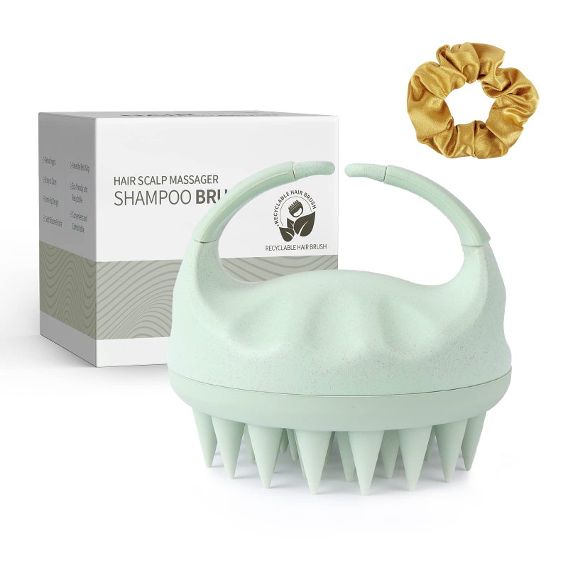 Sndyi Scalp Massager Shampoo Brush, Scalp Scrubber with Soft Silicone Bristles, Scalp Exfoliator for Dandruff Removal, Scalp Massager for Hair Growth, Wet Dry Hair Brush for Scalp Care, Green - Image 1