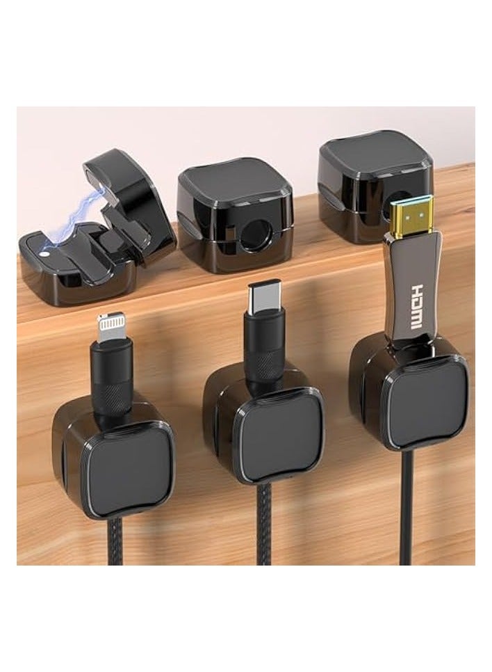 PROMASS Cord Organizer Holder, 6 Pack Slot Magnetic Desk Cable Clips Management, Strong Phone Charging Cable Keeper, Wire Charger Holder for Nightstand, Office Supplies(Black) - Image 1