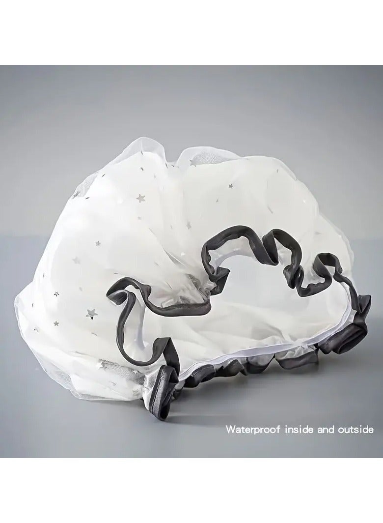 Goolsky 1pc Waterproof Double-Layer Shower Cap for Long, Short, and Curly Hair - Reusable and Ideal for Women - Bathroom Accessories  - Image 4