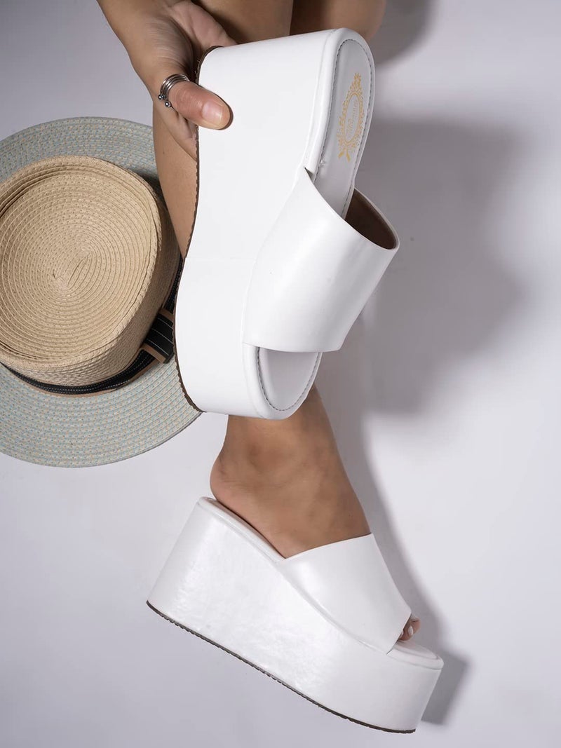 Shoetopia Women’s Stylish Silver Platform Wedge Heels – Slip-On Comfortable Casual Party Comfortable FootWear Sandals EU35 - Image 1