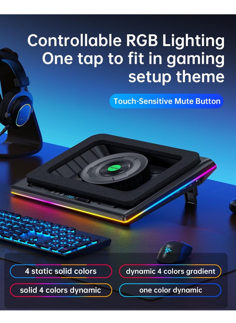 KASTWAVE - RGB Laptop Cooling Pad with Powerful Turbofan, Gaming Laptop Cooler Radiator with Infinitely Variable Speed, Touch Control, LCD Screen, 3-Port USB Hub, Seal Foam for Rapid Cooling Laptop 15-19in - Image 1