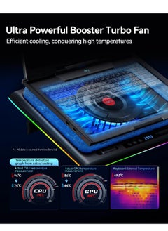 KASTWAVE RGB Laptop Cooling Pad with Powerful Turbofan, Gaming Laptop Cooler Radiator with Infinitely Variable Speed, Touch Control, LCD Screen, 3-Port USB Hub, Seal Foam for Rapid Cooling Laptop 15-19in  - Image 4