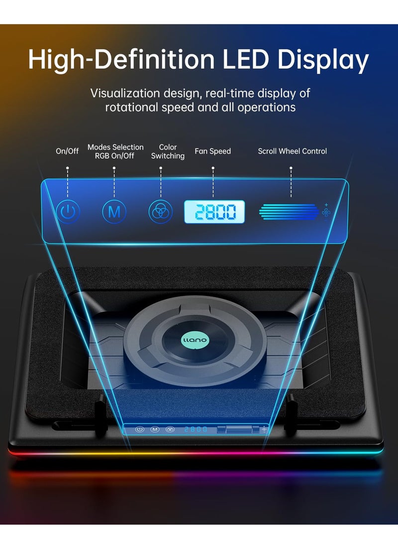 KASTWAVE - RGB Laptop Cooling Pad with Powerful Turbofan, Gaming Laptop Cooler Radiator with Infinitely Variable Speed, Touch Control, LCD Screen, 3-Port USB Hub, Seal Foam for Rapid Cooling Laptop 15-19in - Image 1