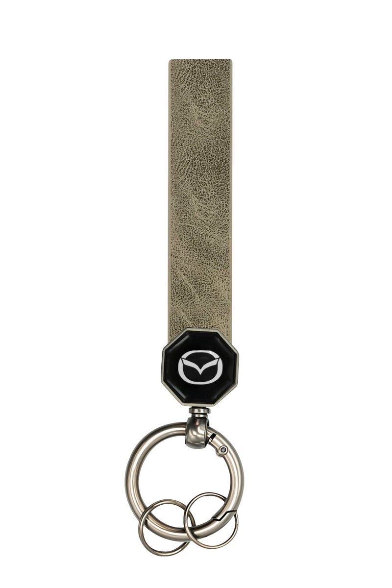 مازدا سلسلة مفاتيح سيارة جلدية مقاس 12.5 سم لمازدا - حزام جلدي ناعم متين مع حلقة معدنية دوارة 360 درجة، تثبيت برغي مزدوج، حلقة زنبركية محمولة، حامل مفاتيح متعدد لمفاتيح السيارة والمنزل والمكتب، مقاوم للتآكل، مضاد للبهتان، تصميم يمنع التشقق - Image 1