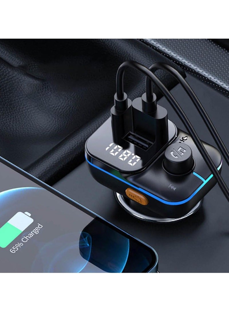 FM Transmitter Bluetooth Car Fast Charger Adapter, Bluetooth 5.3 Car Adapter, QC3.1 & Type-C USB Car Charger Ports, Hands-Free Calling, Display TF Card USB Music Player - Image 5