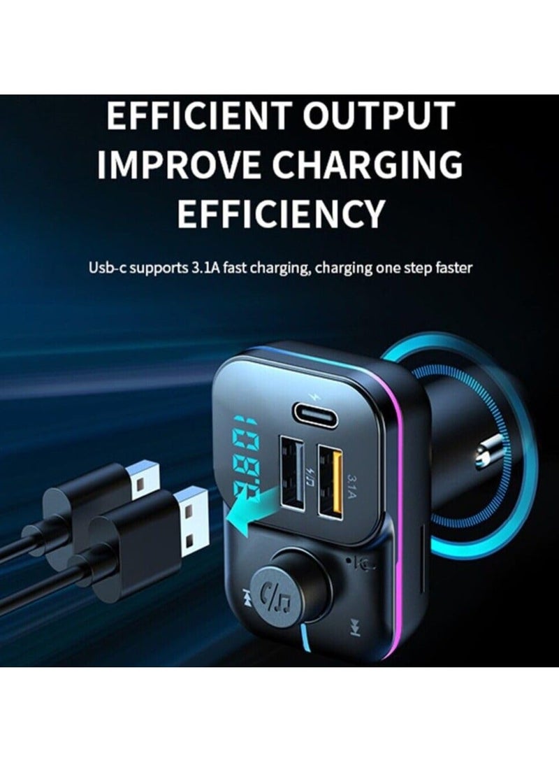 FM Transmitter Bluetooth Car Fast Charger Adapter, Bluetooth 5.3 Car Adapter, QC3.1 & Type-C USB Car Charger Ports, Hands-Free Calling, Display TF Card USB Music Player - Image 4