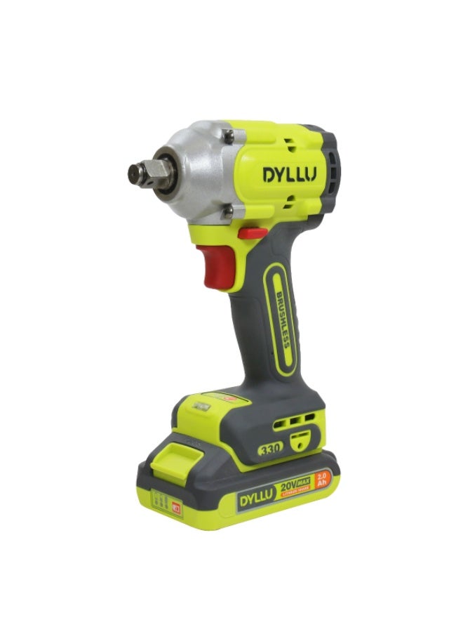 DYLLU 20V Cordless Brushless Impact Wrench, 330Nm High Torque, 2×2.0Ah Batteries with Case - Image 2
