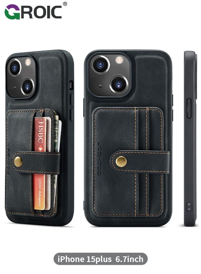 GROIC Design for iPhone 15 Plus 6.7 Inch Case PU Leather Wallet Shell Detachable Magnetic Back Kickstand Card Holder Slots Shockproof Protective Cover - Image 1