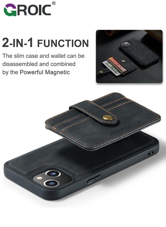 GROIC Design for iPhone 15 Plus 6.7 Inch Case PU Leather Wallet Shell Detachable Magnetic Back Kickstand Card Holder Slots Shockproof Protective Cover - Image 4