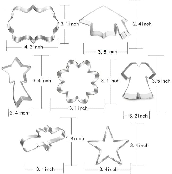 LUBTOSMN Graduation Cookie Cutter Set-7 Piece-Graduation Cap  Gown  Diploma  Sunflower  Star  Shooting Star and Plague Cookie Biscui Cutters for 2024 Graduation Celebration Party (7) - Image 5