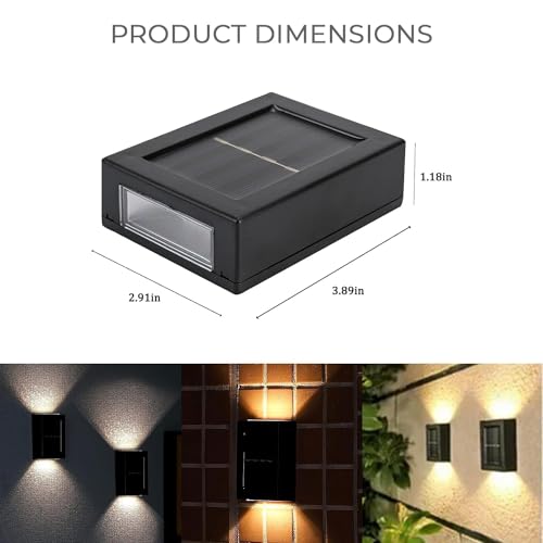 Gigawatts Acrylonitrile Butadiene Styrene Solar Wall Light Exterior Porch Lights Fence Fixture Deck Patio Decor Water Resistant Modern Sconce for Outdoor Backyard Garden (Pack of 2) - Image 2