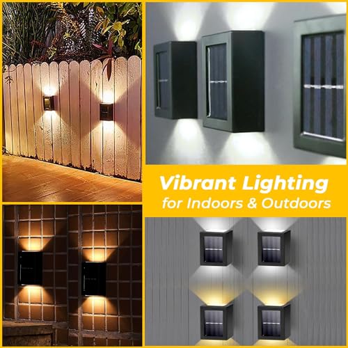 Gigawatts Acrylonitrile Butadiene Styrene Solar Wall Light Exterior Porch Lights Fence Fixture Deck Patio Decor Water Resistant Modern Sconce for Outdoor Backyard Garden (Pack of 2) - Image 3