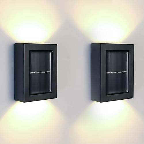 Gigawatts Acrylonitrile Butadiene Styrene Solar Wall Light Exterior Porch Lights Fence Fixture Deck Patio Decor Water Resistant Modern Sconce for Outdoor Backyard Garden (Pack of 2) - Image 1