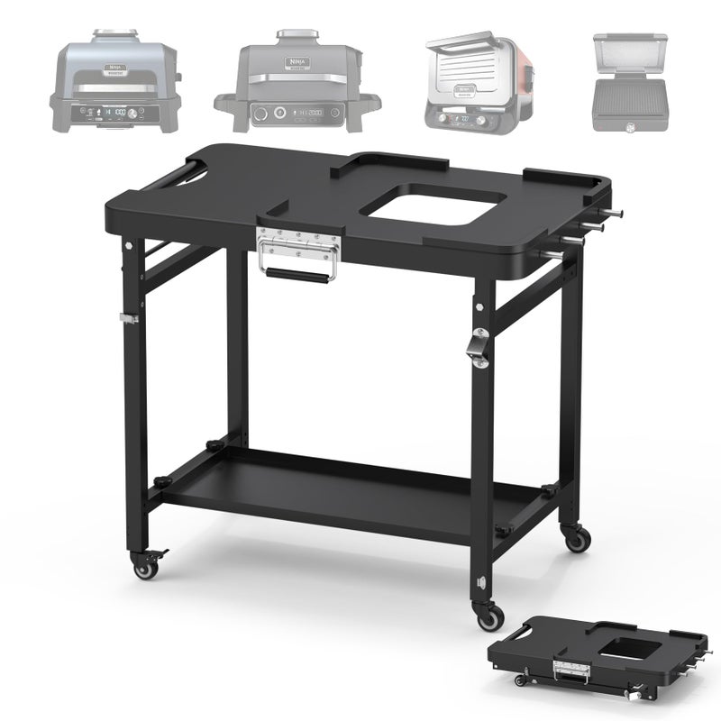 SafBbcue SafBbcue Outdoor Foldable Grill Stand for Ninja Woodfire SeriesGrill Cart for OG700 OG800 OG900 Series  OO101 Woodfire Pizza OvenReplace for XSKUNSTAND Standwith DoubleshelfHooks354x22x315 in 