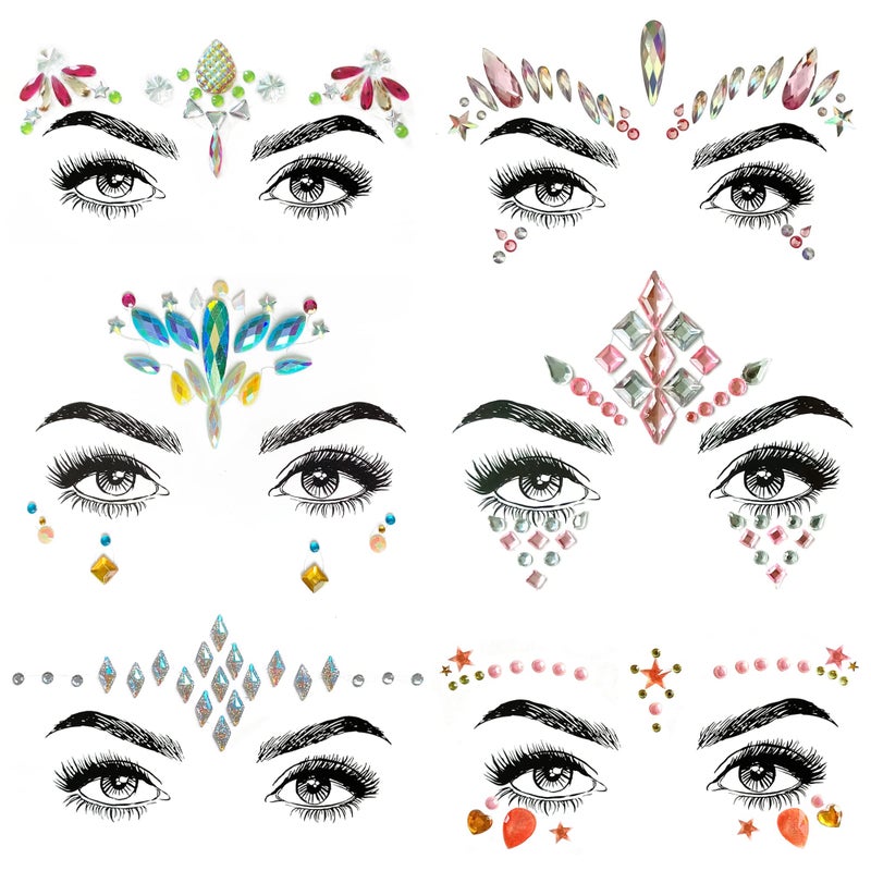 SHINEYES 6 Pcs Face Gems Face jewels Face Sticker for Halloween Music Festivals Party Rave Carnival Birthday Party