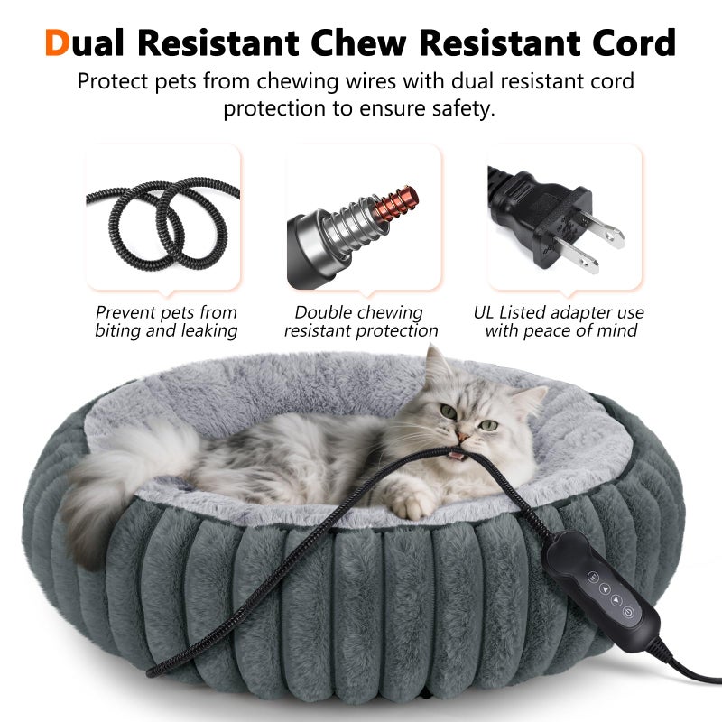 INVENHO Heated Cat Beds for Indoor Cats and Small Dogs, 20" Cozy Donut Heated Pet Bed with Timer & Temp Adjustable, Removable Waterproof Electric Warming Bed for Indoor Cat - Image 3