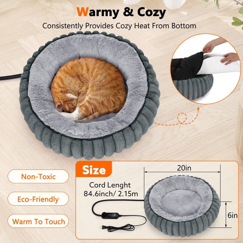 INVENHO Heated Cat Beds for Indoor Cats and Small Dogs, 20" Cozy Donut Heated Pet Bed with Timer & Temp Adjustable, Removable Waterproof Electric Warming Bed for Indoor Cat - Image 5