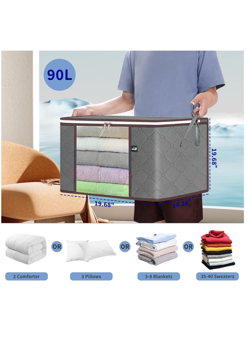 DUNISO 90L Large Storage Bag, 6 Pack Foldable Blanket Storage Bins, Clothing Storage Bins, Foldable Clothes Organizer and Storage Containers with Lids and Handle  - Image 3