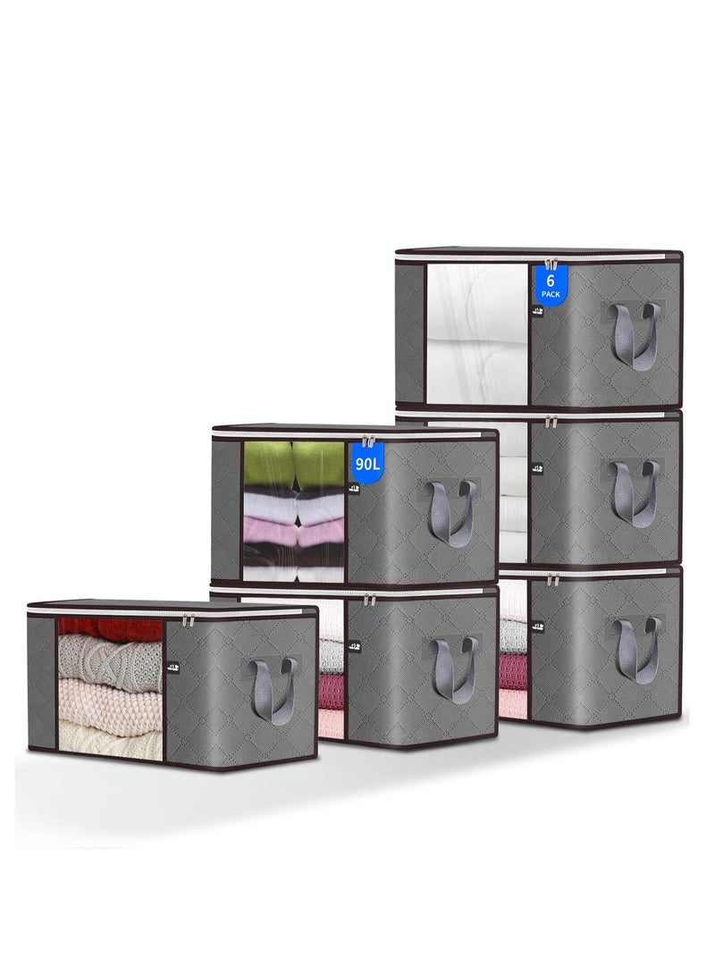 DUNISO 90L Large Storage Bag, 6 Pack Foldable Blanket Storage Bins, Clothing Storage Bins, Foldable Clothes Organizer and Storage Containers with Lids and Handle  - Image 1